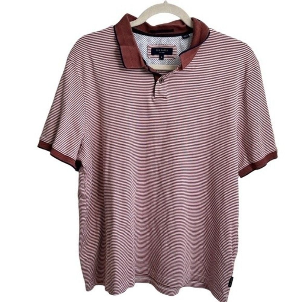 Ted Baker Men's Medium Gingen Trim Fit Stripe Short Sleeve Polo Shirt